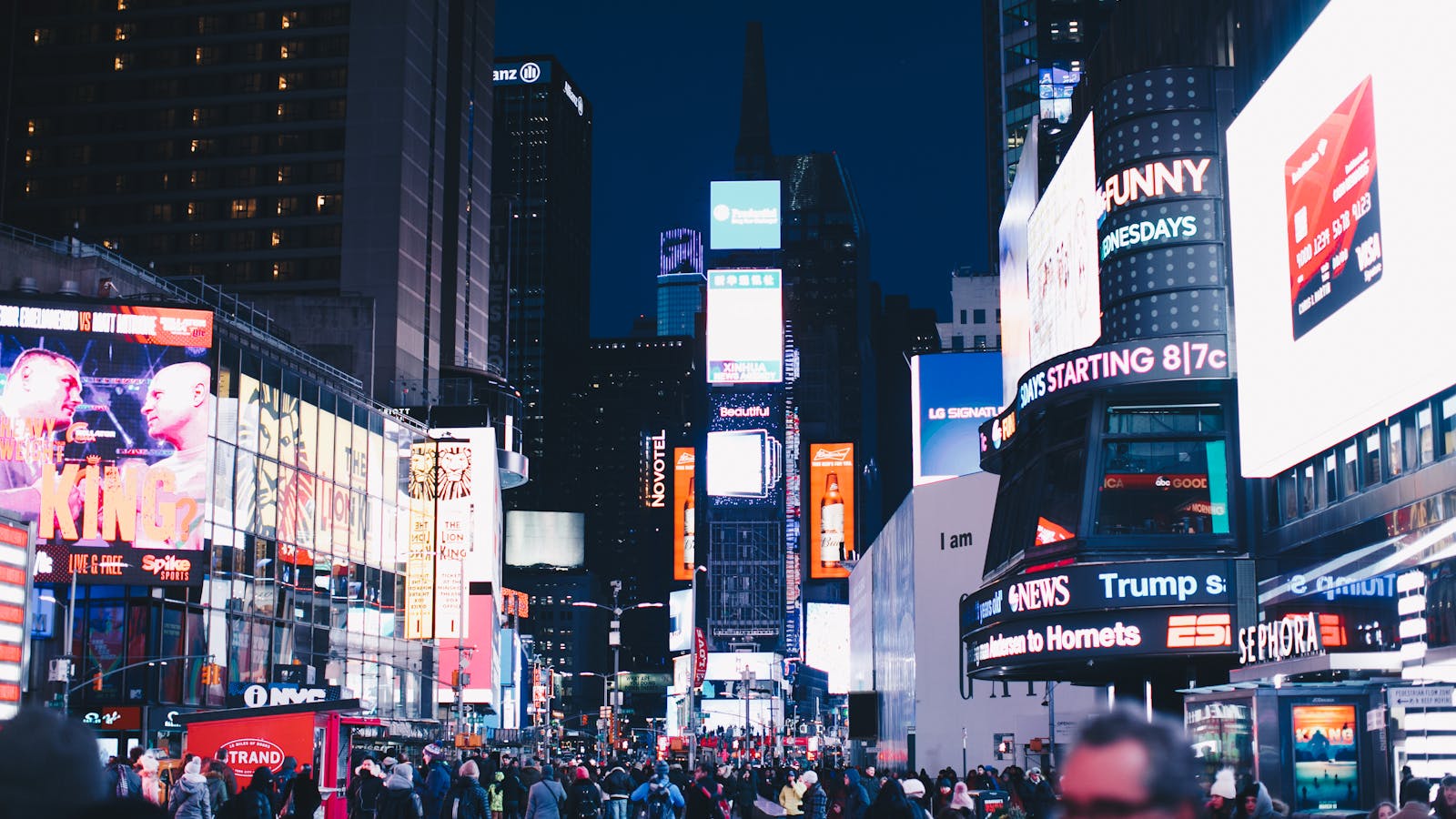 Night city street with billboards
